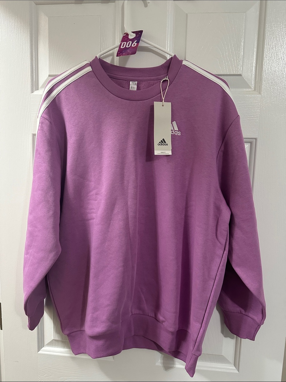 adidas Women's Crewneck Sweatshirt in Lavender with White Stripes